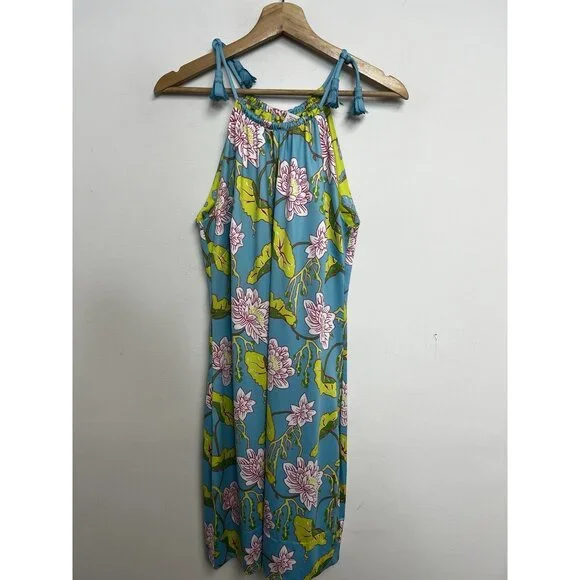 Gretchen Scott Halter Tassel Tie Dress Sz M Mystic Garden NWT Turquoise Floral - Picture 14 of 14
